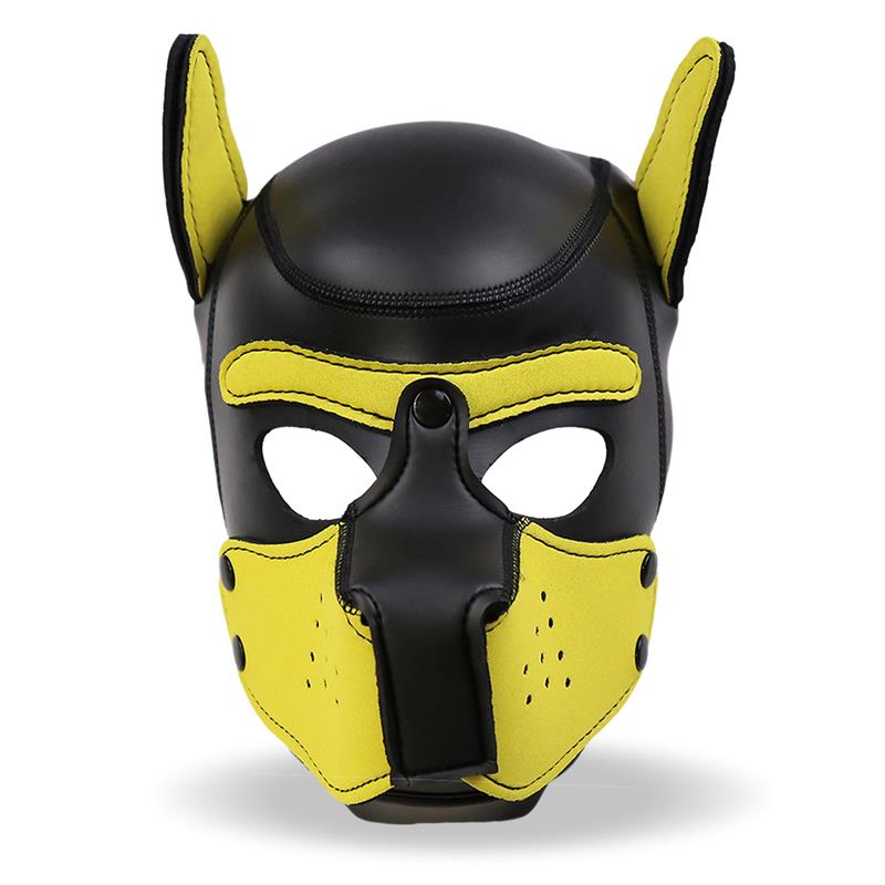 Máscara De Perro De Neopreno Con Hocico Extraíble Negro Y Amarillo Talla L