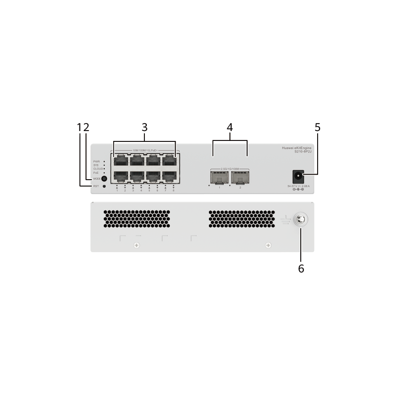 Huawei S210-8p2j (8*10/100/1000base-T Ports (128w Poe+), 2*2.5ge Sfp Ports, With 1*220 V Ac Power Adapter, Fanless)