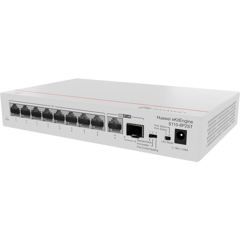 Huawei Switch S110-8p2st (8*Ge Ports (124w Poe+), 1*Ge Sfp Port, 1*Ge Port, Ac Power, Power Adapter)