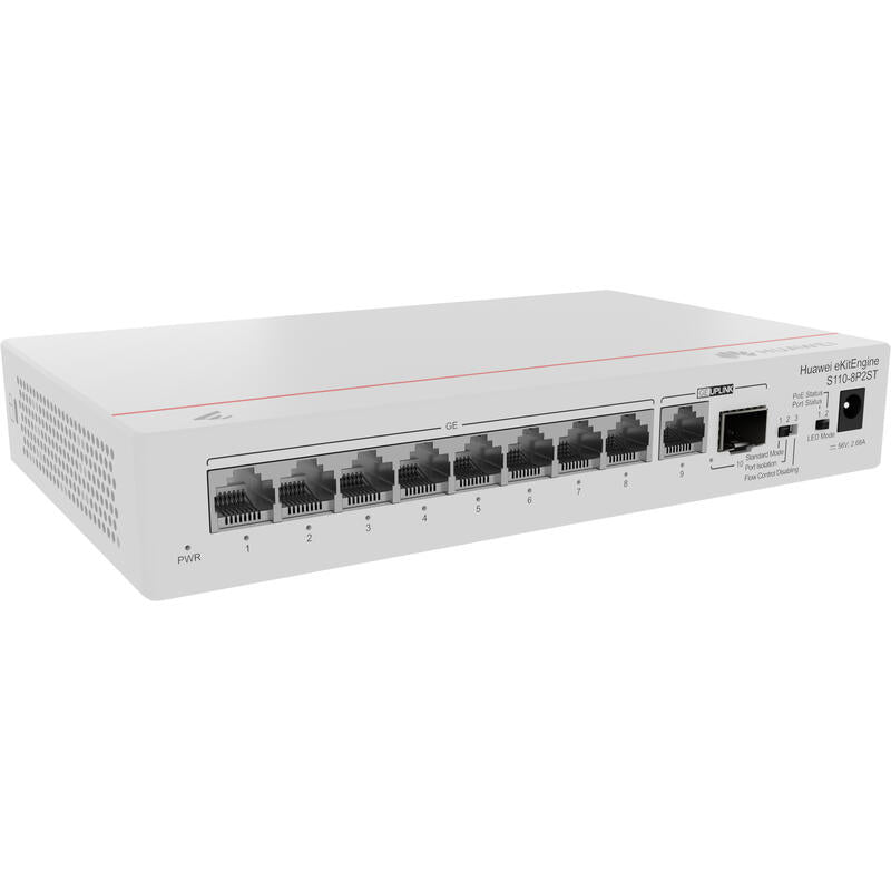 Huawei Switch S110-8p2st (8*Ge Ports (124w Poe+), 1*Ge Sfp Port, 1*Ge Port, Ac Power, Power Adapter)