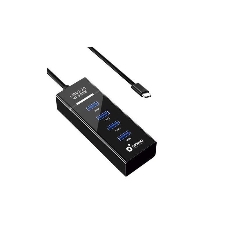 Hub Cromad Usb Tipo C - Longitud 30cm 5gbps 4 Puertos Usb 3.0 Negro