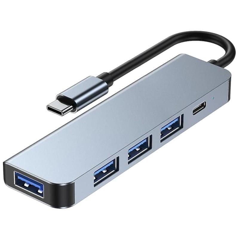 Hub Usb 2301t 5 En 1 Usb Tipo C+Usb 3.0 Plata