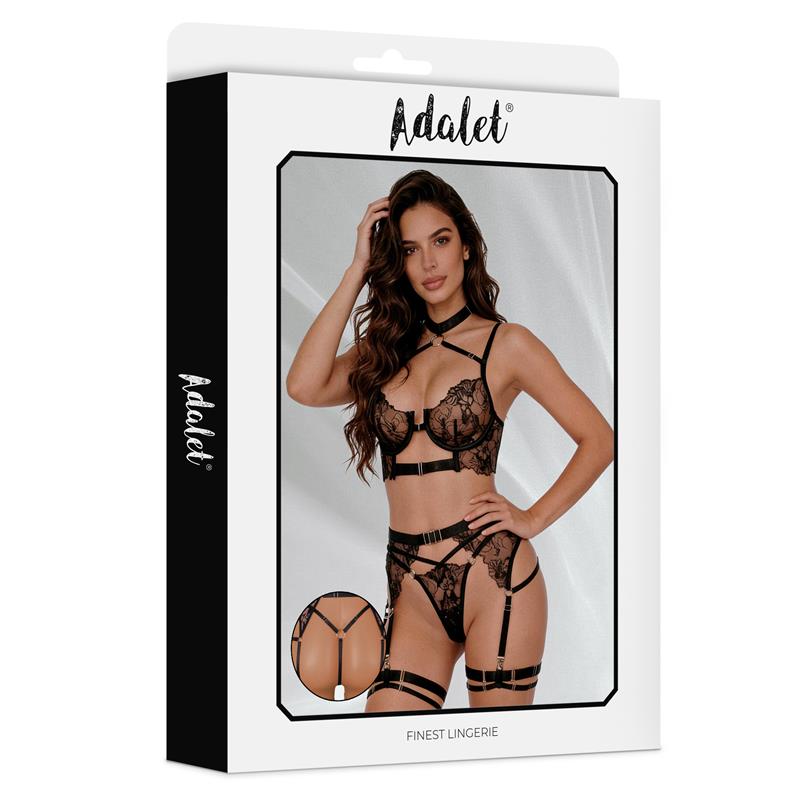 Hyacinth Set Sujetador, Tanga Y Liguero Negro Talla (Interno):S/M