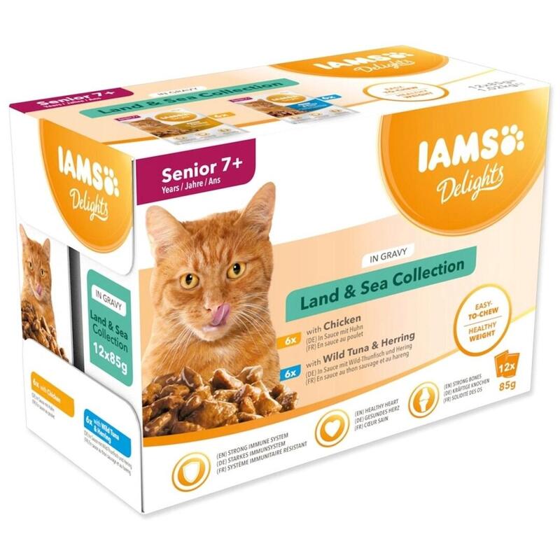 Iams Delights Senior Land & Sea Collection In Gravy Box Comida Húmeda Para Gato 12x85g