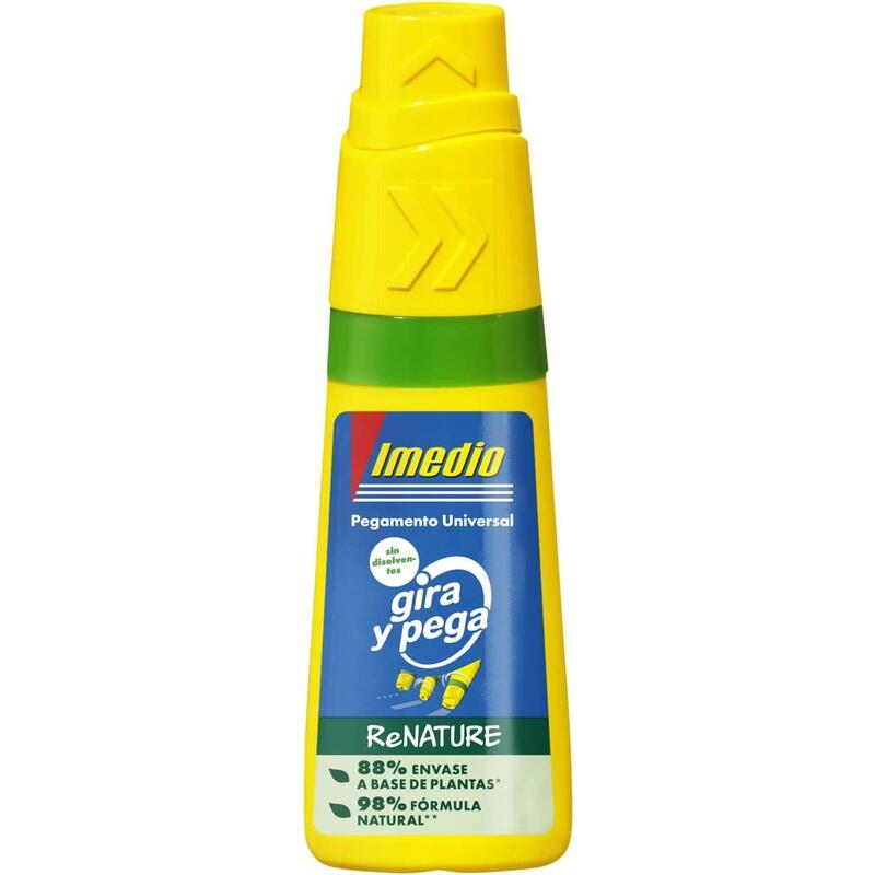 Imedio Gira Y Pega Renature Pegamento Universal Sin Disolventes 35ml - Aplicador Giratorio 3 Posiciones - Envase 88% De