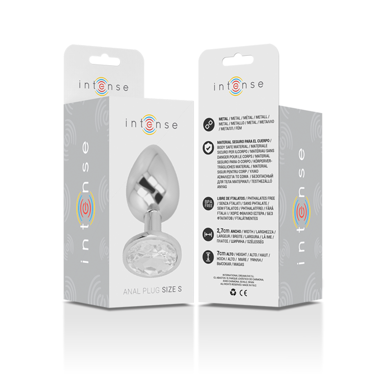 Intense - Plug Anal Metal Aluminio Con Cristal Plata Talla S
