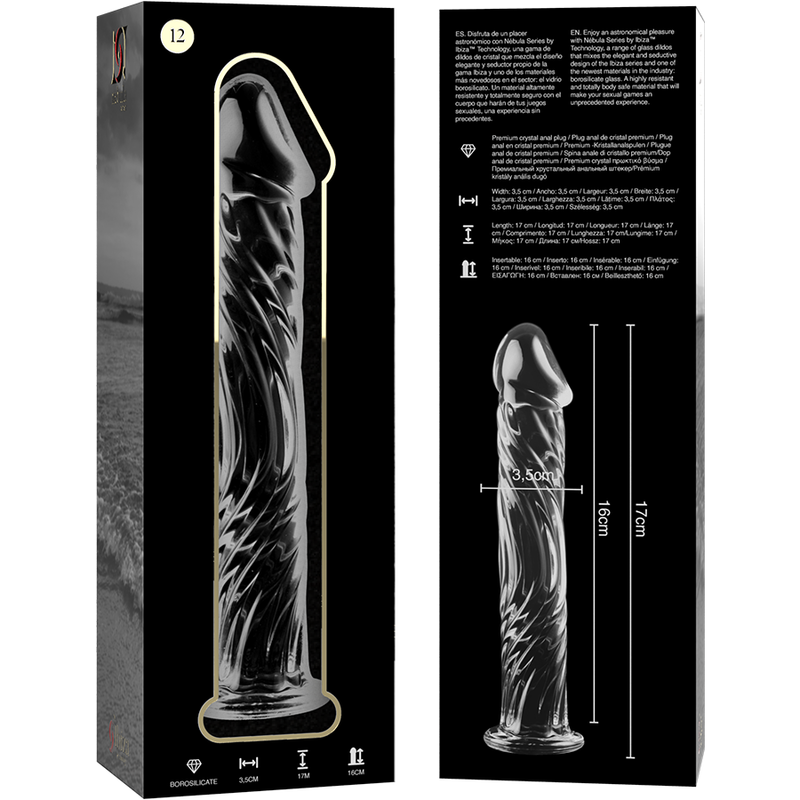 Dildo Cristal Nebula Series By Ibiza - Modelo 12 Borosilicato 17 X 3.5 Cm Transparente