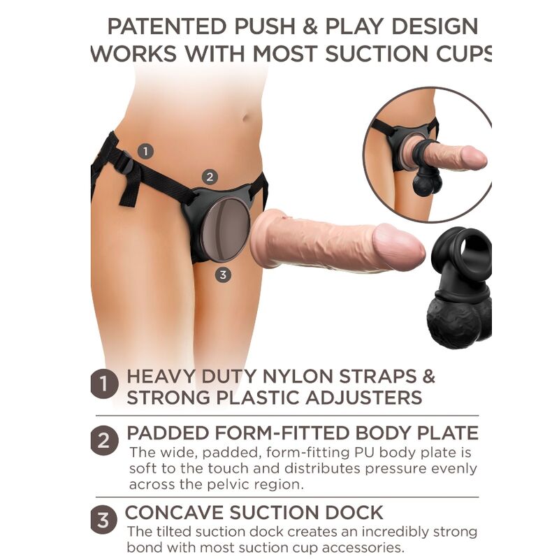 King Cock - Elite Kit Arnes Ajustable Deluxe Anillo Con Testiculos & Dildo 20.3 Cm