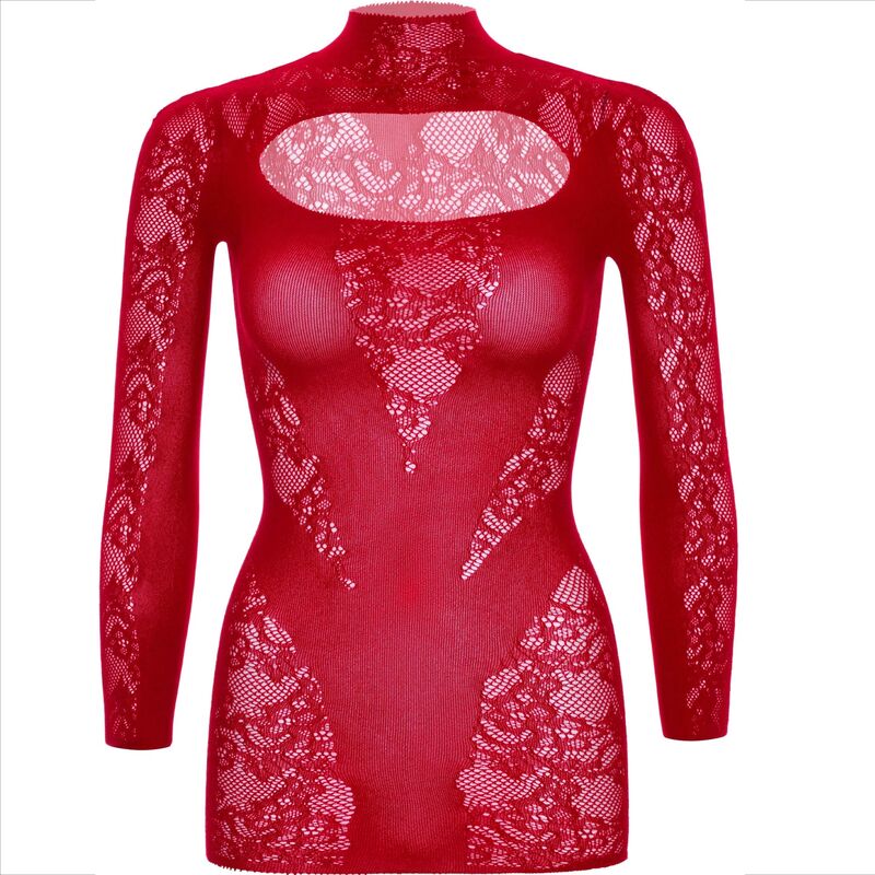 Leg Avenue - Mini Vestido De Encaje Con Manga Larga Rojo