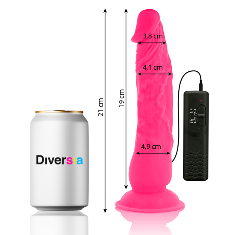 Diversia - Dildo Flexible Con Vibracion Rosa 21 Cm -O- 4.9 Cm