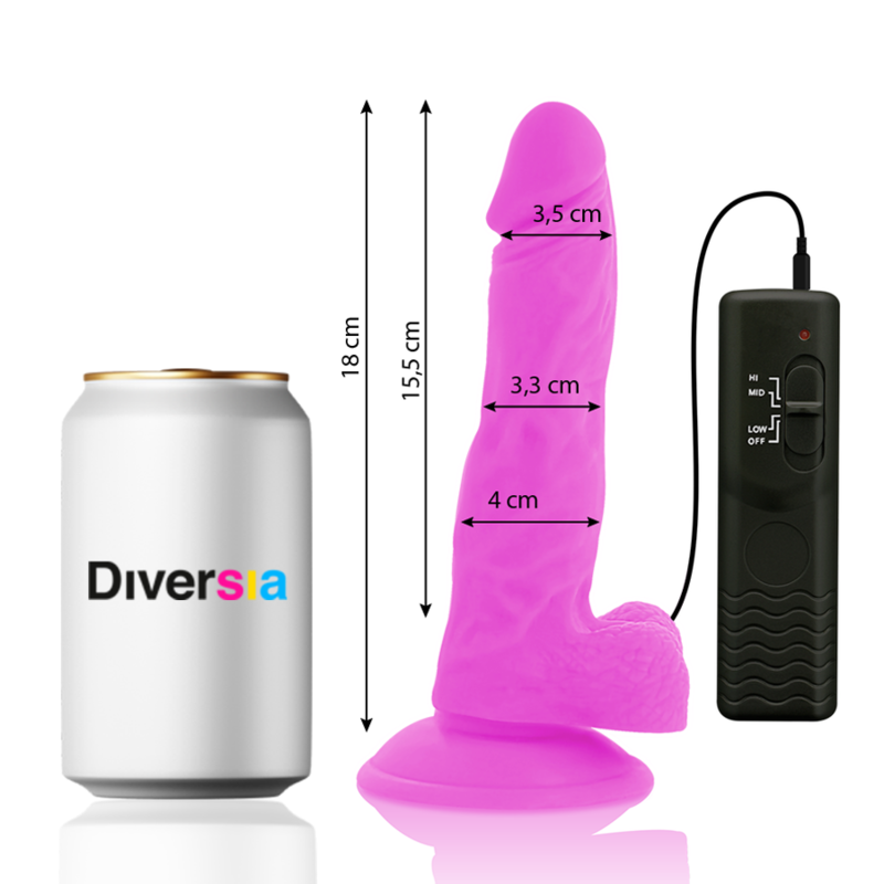 Diversia - Dildo Flexible Con Vibración Lila 18 Cm -O- 4 Cm