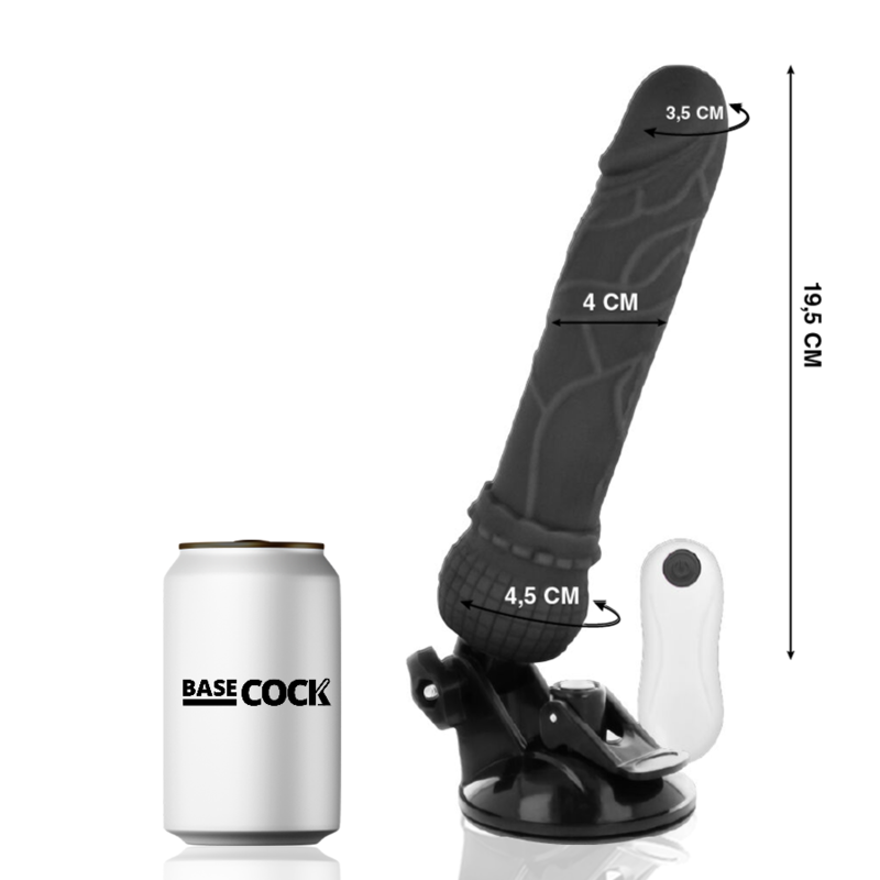 Basecock - Vibrador Realistico Control Remoto Negro 19.5 Cm -O- 4 Cm