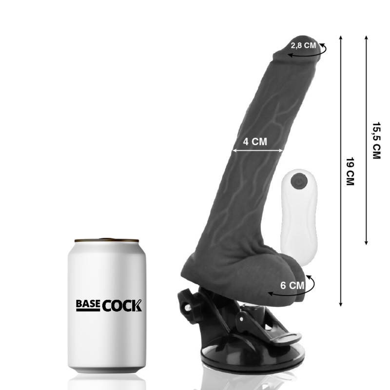 Basecock - Vibrador Realístico Control Remoto Negro 19 Cm -o- 4 Cm