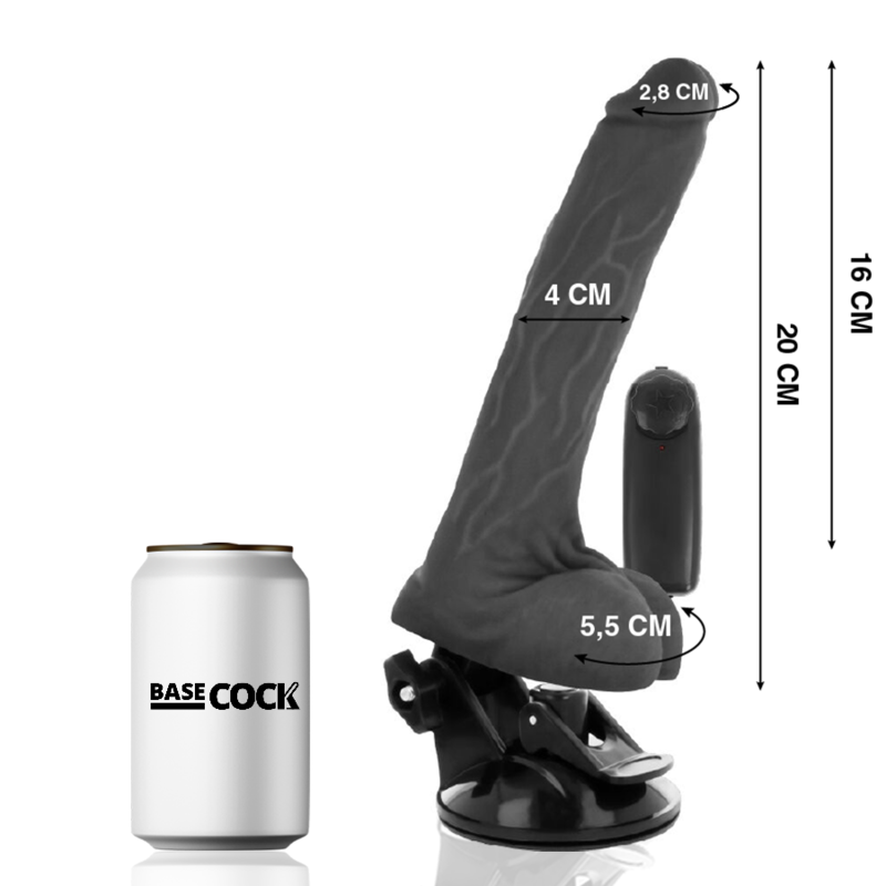 Basecock - Vibrador Realistico Control Remoto Negro Con Testiculos 20 Cm -O- 4 Cm