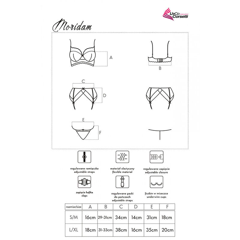 Livco Corsetti Fashion - Moridam Lc 90552 Sujetador + Liguero + Panty Negro S/M