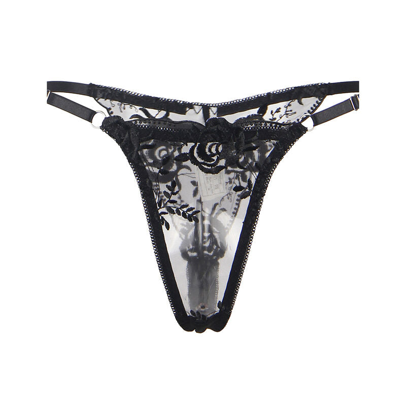 Subblime - Set De 3 Piezas Sujetador + Tanga + Liga Estampado Floral Negro S/M