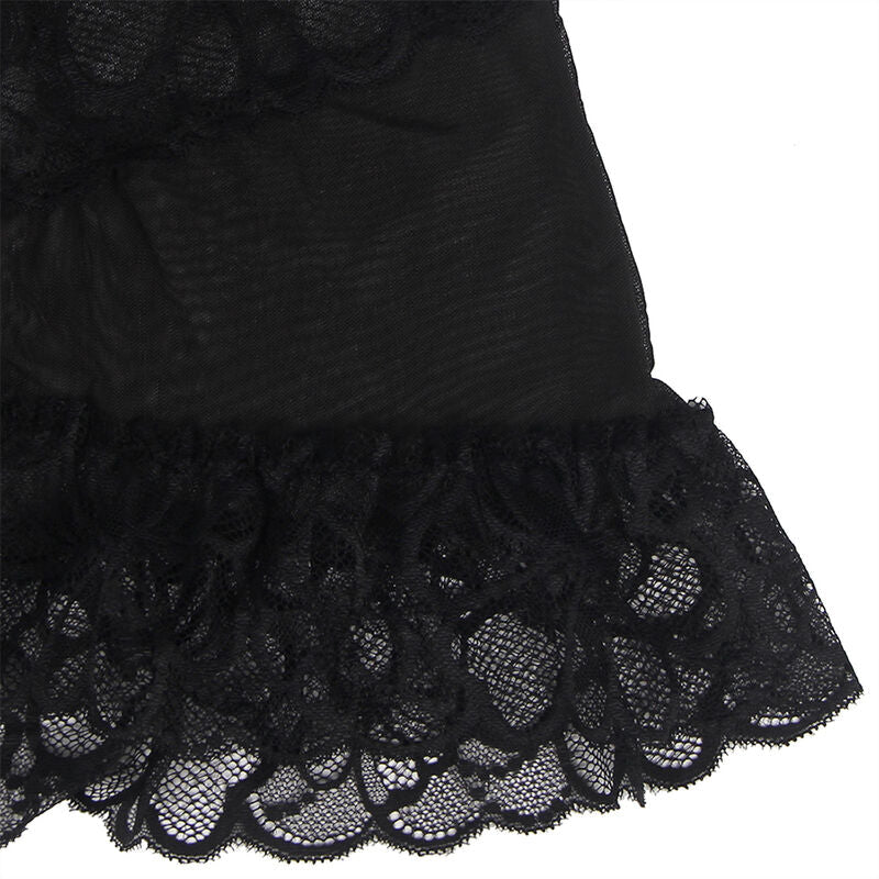 Subblime - Babydoll Con Tirantes Ajustables Y Estampado Floral De Encaje Transparente Negro L/Xl