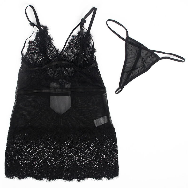 Subblime - Babydoll Con Tirantes Ajustables De Encaje Negro L/Xl