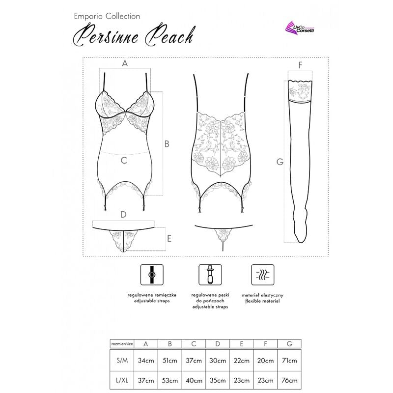 Livco Corsetti Fashion - Persinne Peach Set Corset + Panty + Medias S/M