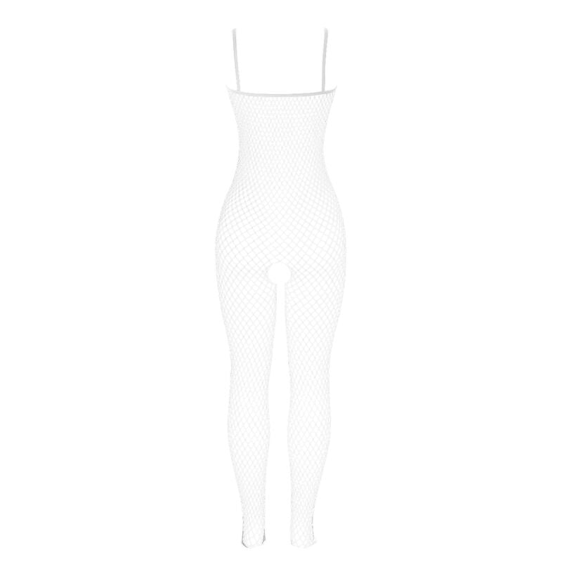 Subblime - 951740 Bodystocking Crotchless De Rejilla Con Lazos Blanco Talla Única