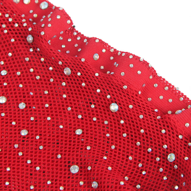 Subblime - 952181 Bodystocking De Rejilla Con Guantes Y Diamantes Rojo Talla Única