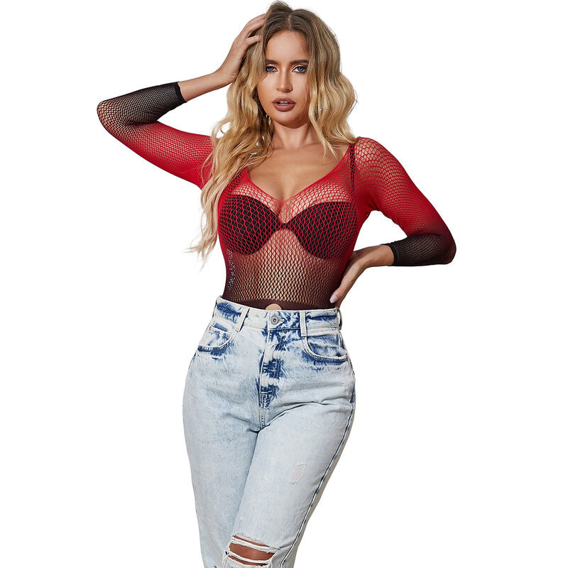 Subblime - 952259 Bodystocking De Rejilla Elstico Manga Larga Degradado Rojo Y Negro Talla Única