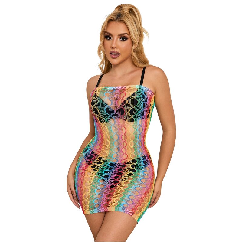 Subblime - 952365 Bodystocking De Rejilla Hombros Descubiertos Arcoiris Talla Única