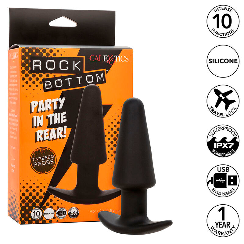 Calexotics - Rock Bottom Plug Anal Cónico 10 Vibraciones Silicona Negro