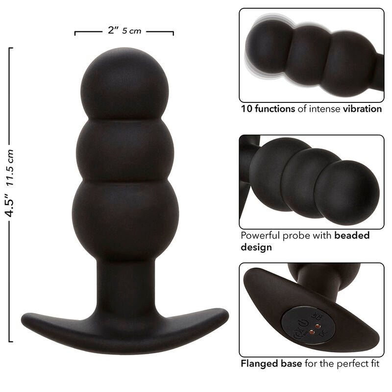 Calexotics - Rock Bottom Plug Anal Con Cuentas 10 Vibraciones Silicona Negro