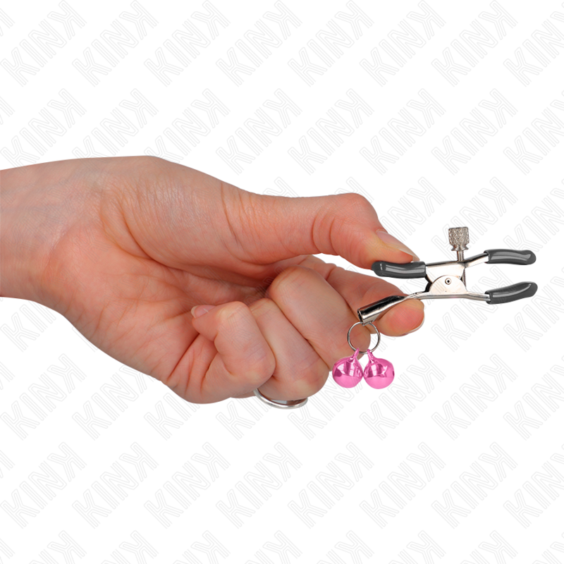 Kink - Pinzas Para Pezones Con Doble Campanilla Rosa 6 Cm