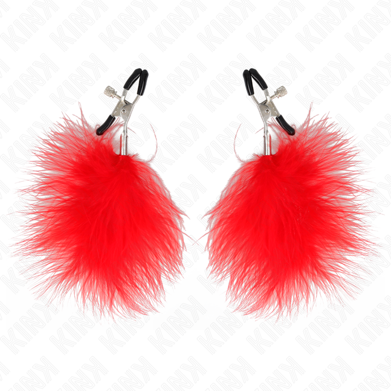 Kink - Pinzas Para Pezones Con Pluma Rojo 7 Cm