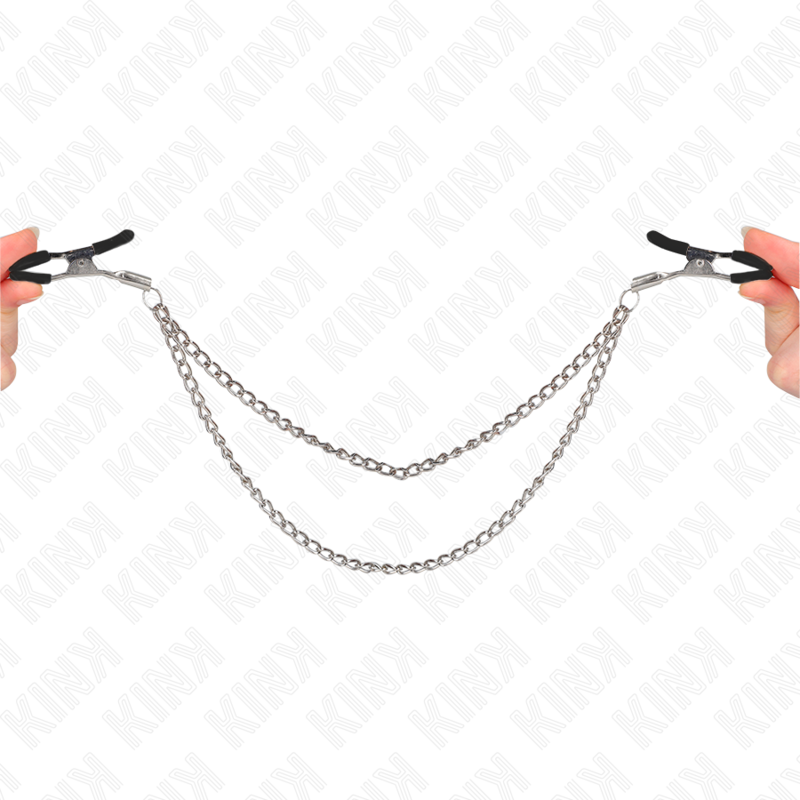 Kink - Pinzas Para Pezones Con Doble Cadena Gruesa Plateado 20/23 Cm