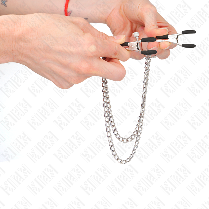 Kink - Pinzas Para Pezones Con Doble Cadena Gruesa Plateado 20/23 Cm