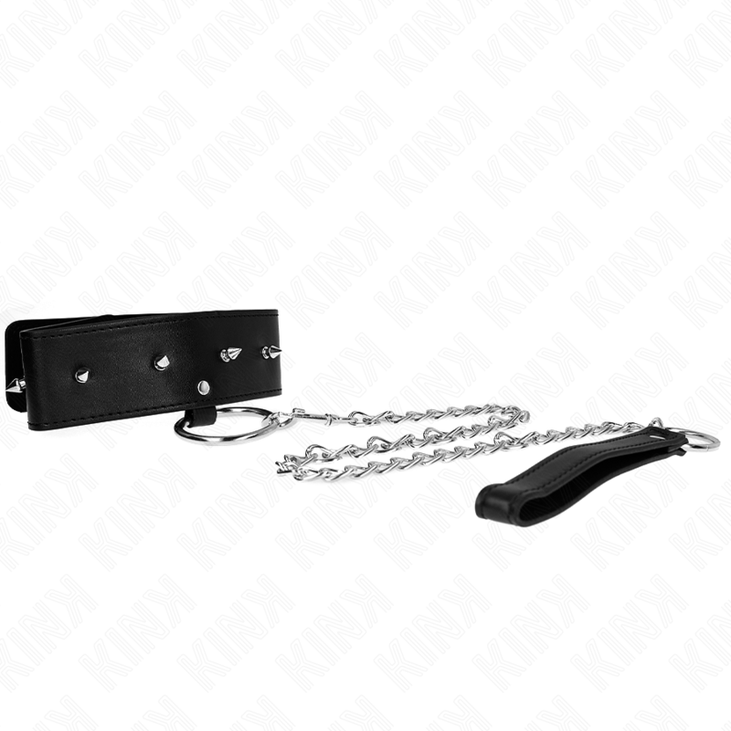 Kink - Collar Con Correa 65 Cm Con Tachuelas Plateadas Modelo 2 Ajustable 36-43 Cm X 5 Cm