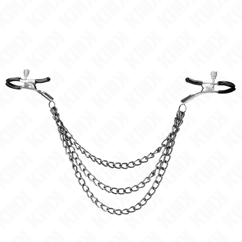Kink - Pinzas Para Pezones Con Triple Cadena Negro 20/23/28 Cm
