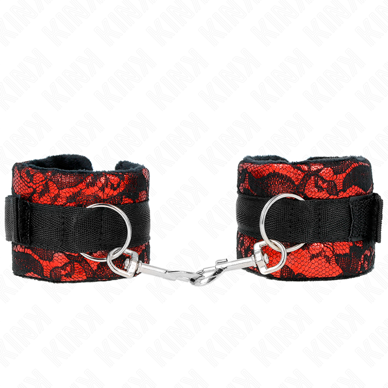 Kink - Muñequeras Cortas De Encaje Terciopelo Y Unión De Nylon Rojo/negro 23 X 6.5 Cm