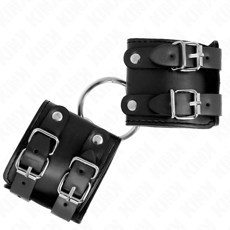 Kink - Muñequeras Fijas Con Anilla Y Tachuelas Negro Ajustable 17-22 Cm X 6.5 Cm