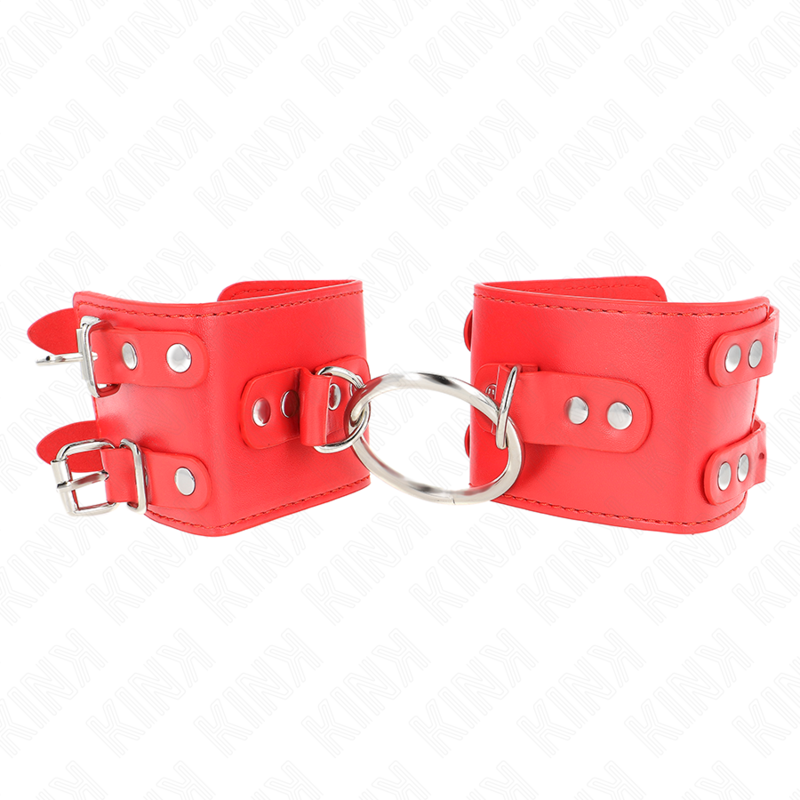Kink - Muñequeras Fijas Con Anilla Y Tachuelas Rojo Ajustable 17-22 Cm X 6.5 Cm