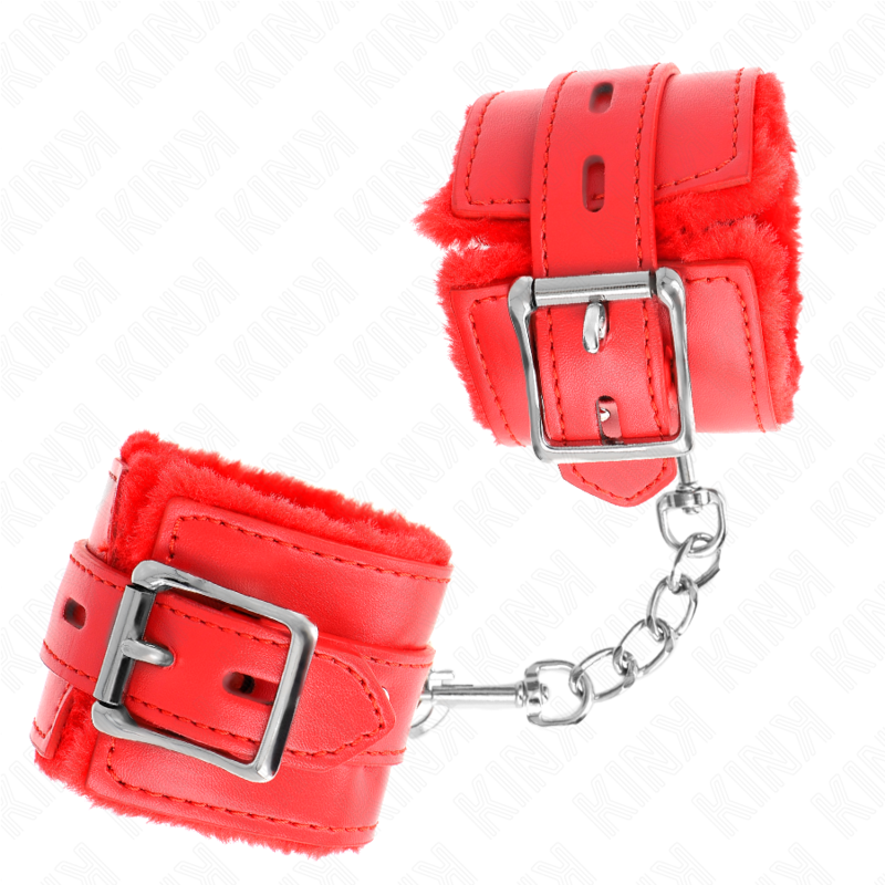 Kink - Muñequeras Forradas Con Agujeros Cuadrados Rojo Y Correa Rojo Ajustable 17-29 Cm X 6 Cm