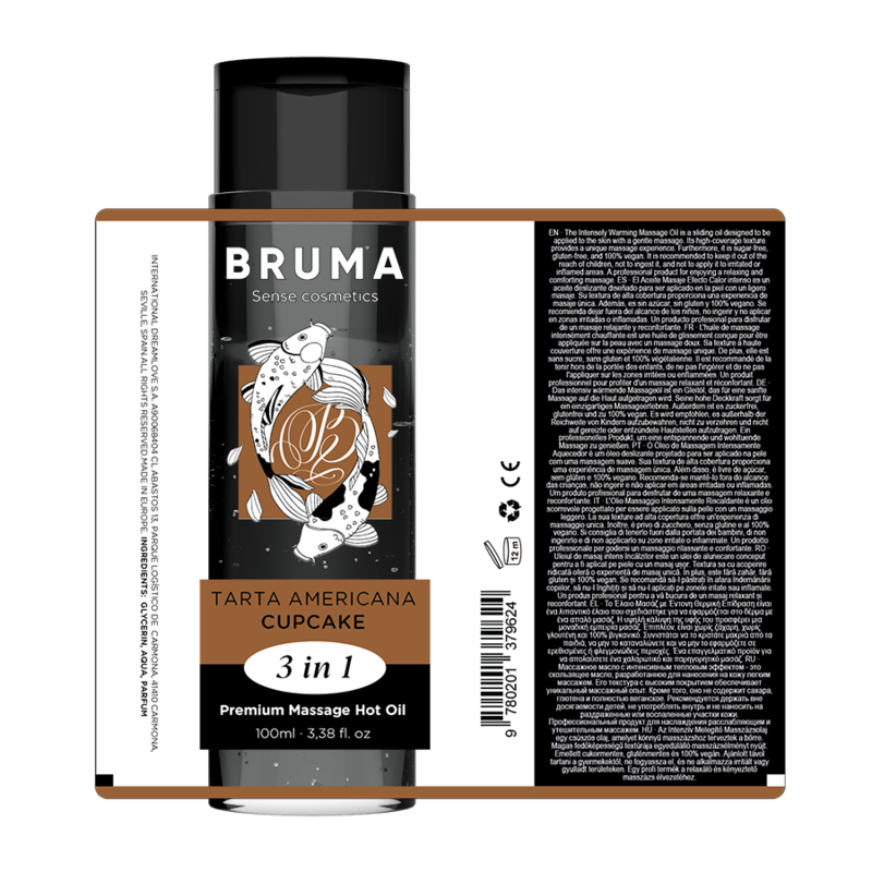 Bruma - Aceite De Masaje Premium Efecto Calor Sabor Tarta Americana 3 En 1 - 100 Ml