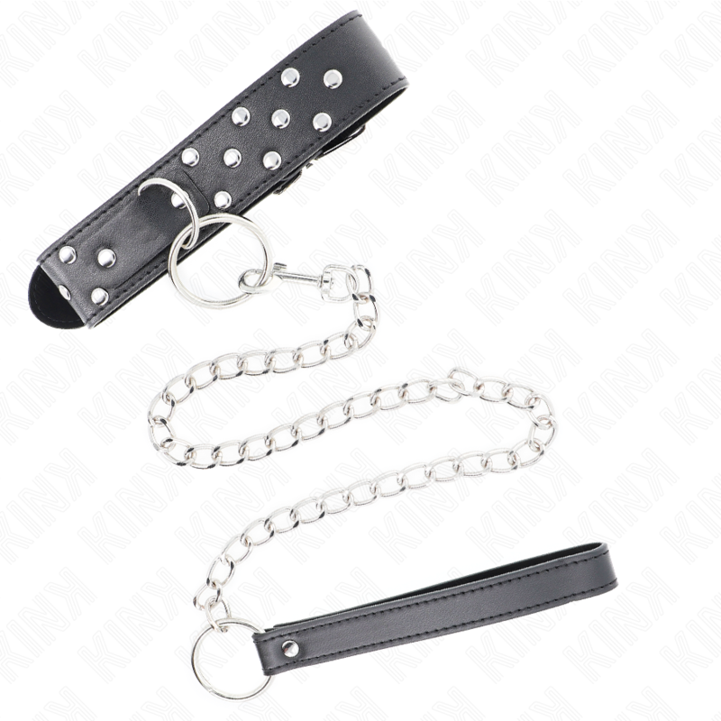 Kink - Collar Con Correa 65 Cm Remache Anilla Negro Ajustable 36-50 Cm X 3.8 Cm