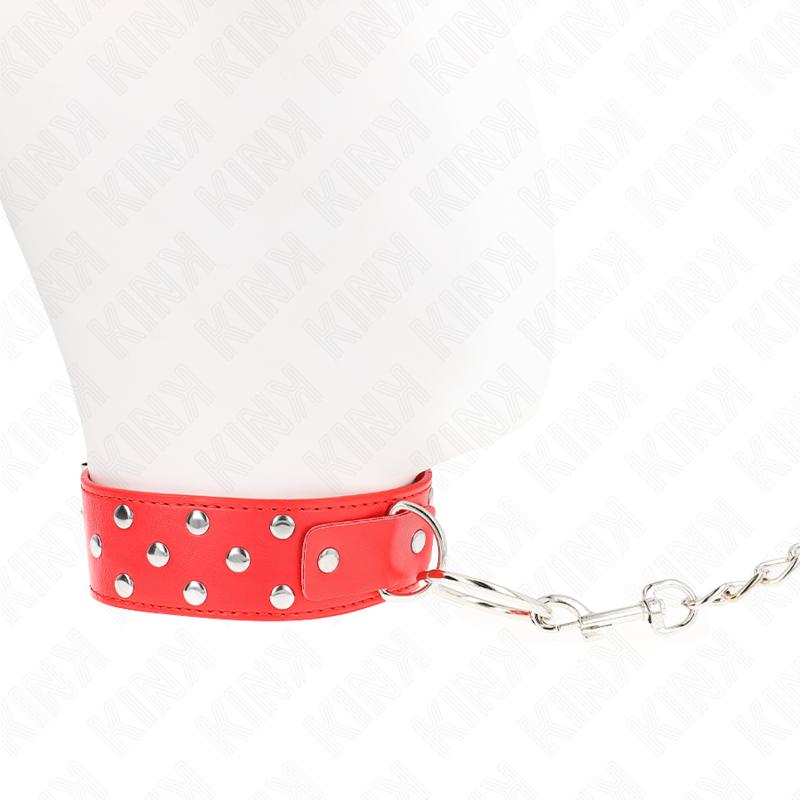 Kink - Collar Con Correa 65 Cm Remache Anilla Rojo Ajustable 36-50 Cm X 3.8 Cm