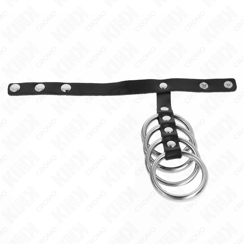 Kink - 4 Anillos Pene Metal 3.8 Cm Conectados Con Correa De Cuero 22 X 1.5 Cm Y Cierre A Presión