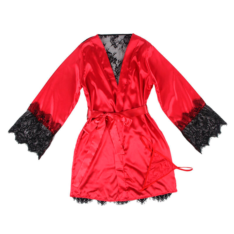 Subblime - 954017 Camisola De Encaje Espalda Transparente + Tanga Rojo/Negro S/M
