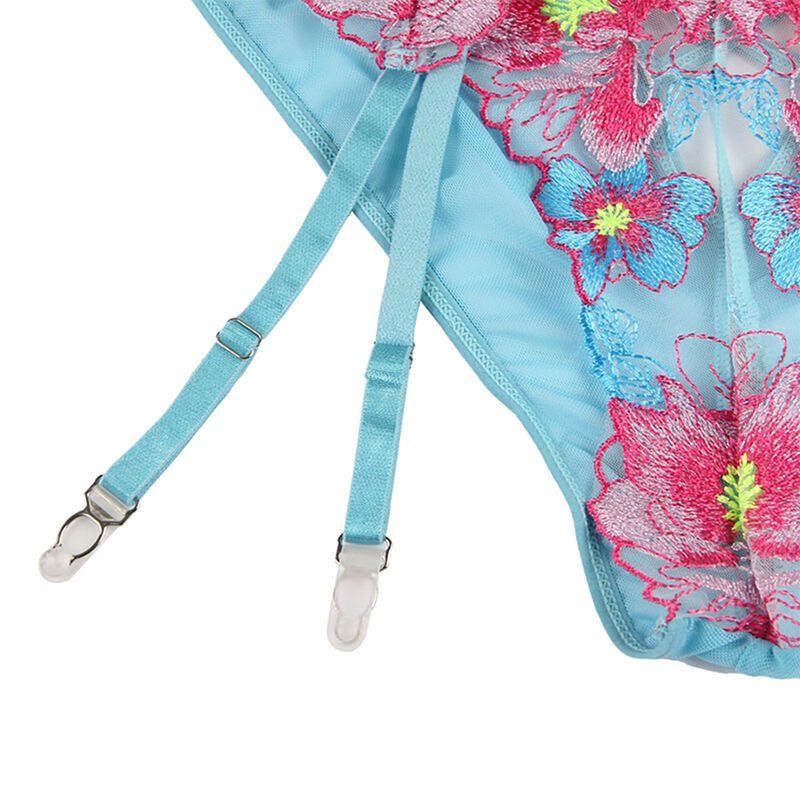 Subblime - 954116 Sujetador + Panties Con Liguero Diseño Floral Azul L/xl