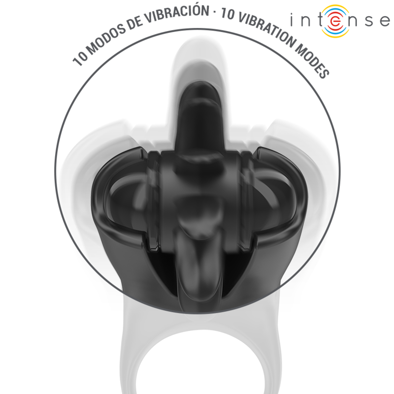 Intense - Mabel Anillo Vibrador 10 Vibraciones Con Estimulador De Clítoris Negro