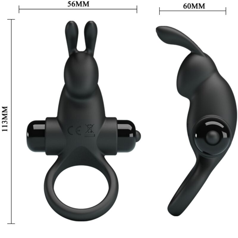 Pretty Love - Anillo Vibrador + Estimulador Rabbit Clítoris 10 Vibraciones Negro