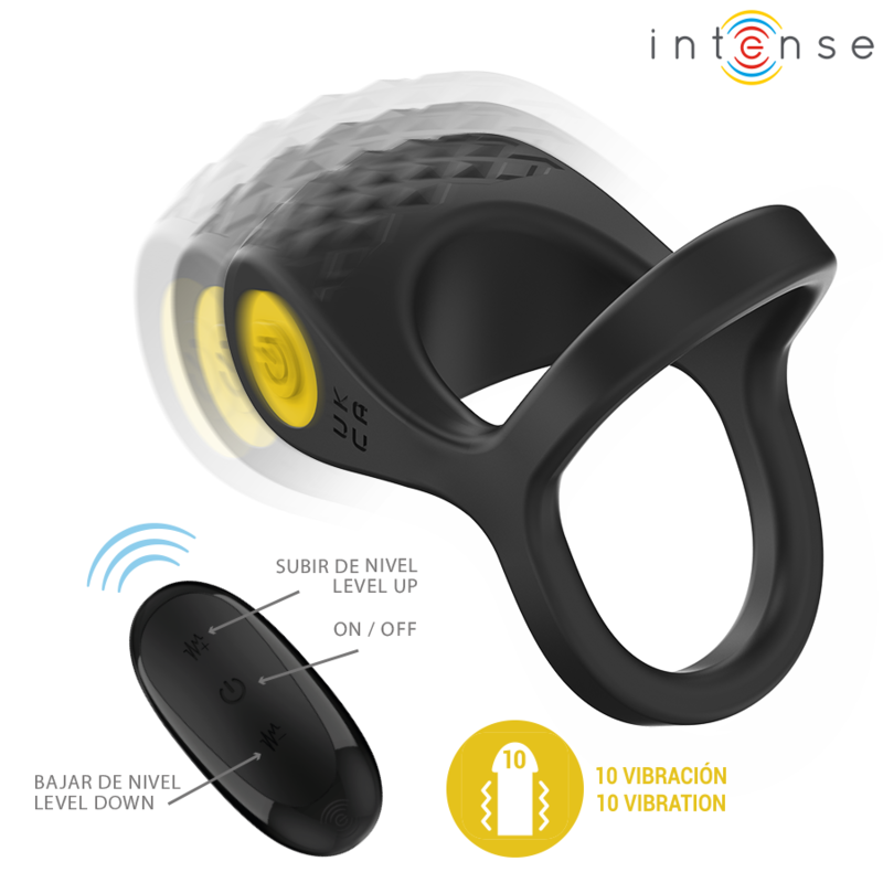 Intense - Alex Anillo Doble Vibrador Pene 10 Vibraciones Negro