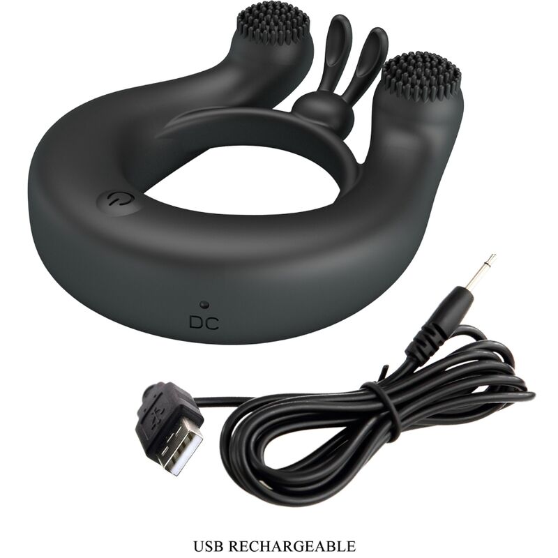 Pretty Love - Dahlia Anillo Vibrador + Estimulador De Clítois 12 Vibraciones Negro