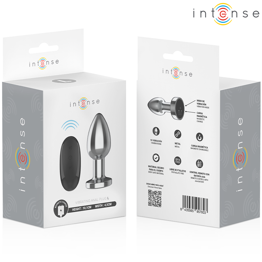Intense - Plug Anal 10 Vibraciones Metal Con Control Remoto L